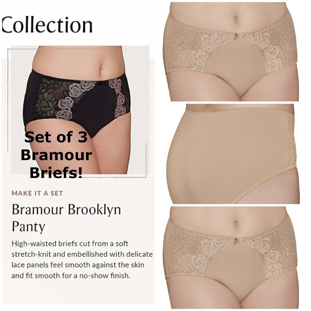 Set of 3! Panties 3XL Briefs Bramour Brooklyn FITS 35-36" High-Waist Nude Lace